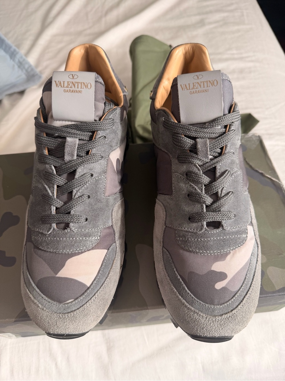 Valentino Garavani Grey Camouflage Suede & Fabric Sneakers